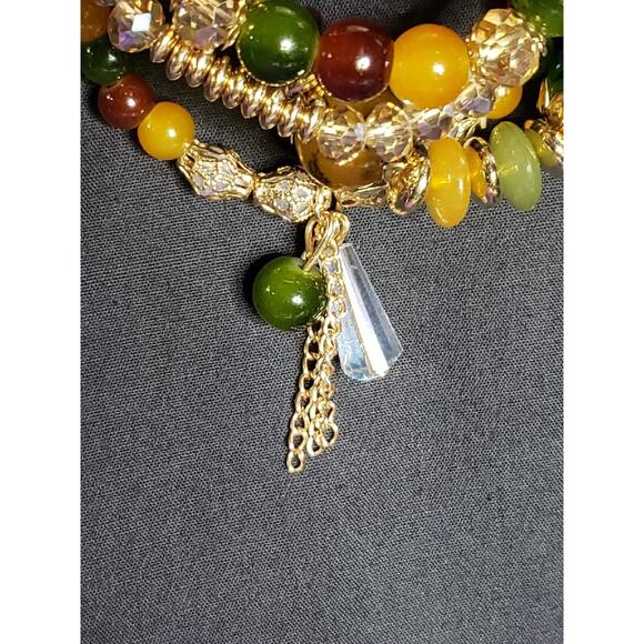 Set Of 4 Glass Bead Stackable Bracelets Multicolored Beads & Gold Tone Metal NEW - Picture 8 of 14